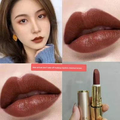 Trendy Autumn and Winter Hong Kong Style Chestnut Brown Chocolate Color Cream Brown Matte Lipstick for Yellow Skin, Natural Look, Milk Tea Color