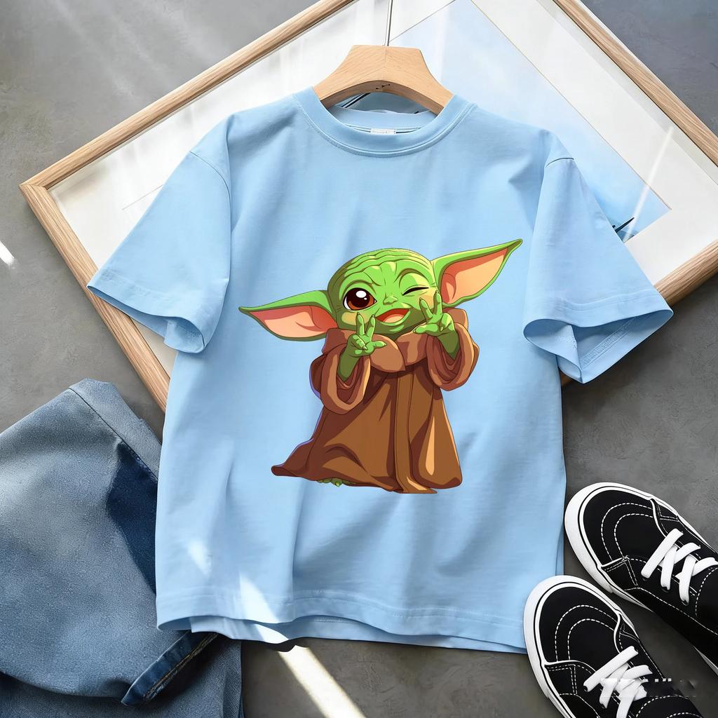 Hot Sale Star Wars Baby Yoda Graphic Kids Short Sleeve T Shirt Premium Breathable All Match Tee Toddler Boys Girls Summer Trendy