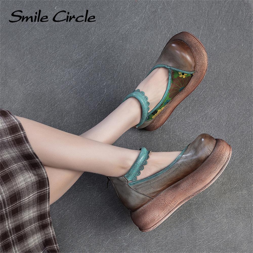 Genuine Leather Women Sandals Round Toe Increased Height Casual Shoes Fashion Comfortable Thick Bottom Shoes
