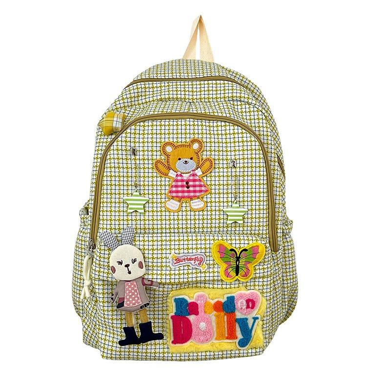 School bag plaid school bag female college student backpack small fresh soft girl cute contrasting color popular backpack