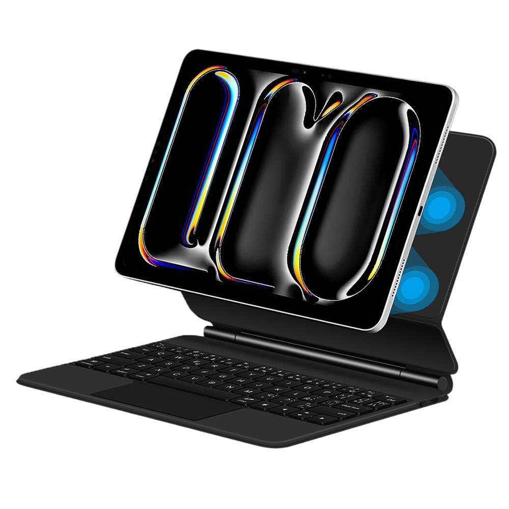 

For iPad Pro 11 (2024) Magnetic Floating Bluetooth-Compatible Keyboard (Spanish)+Leather Tablet Case Black
