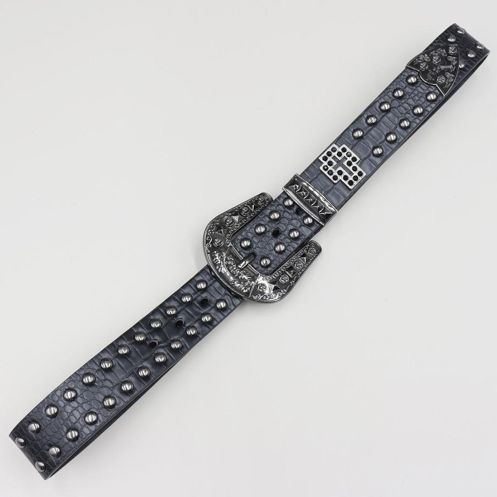 Cintura Originale Punk in Pelle con Borchie a Coccodrillo - Unisex Stile Y2K con Design a Croce Traforata