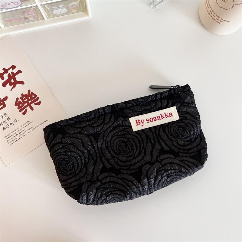 French Embossed Flowers Travel Cosmetic Storage Bag Wallet Cute Women Makeup Kits Handbags Phone Pencil Case Organizer Pouch Bag
