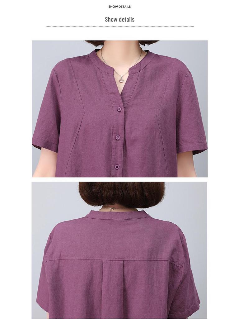 Plus Size Mid-Length Summer 2025 Cotton-Linen Dress for Women - Fashionable, Age-Reducing Style for Middle-Aged Mothers