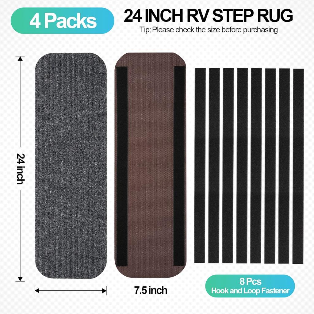 RV Step Covers 4 Pack RV Step Rug, RV Stair Covers Carpets For Mobile Home, Camper, 24 Inch Wide (24”*7.5”, Black)