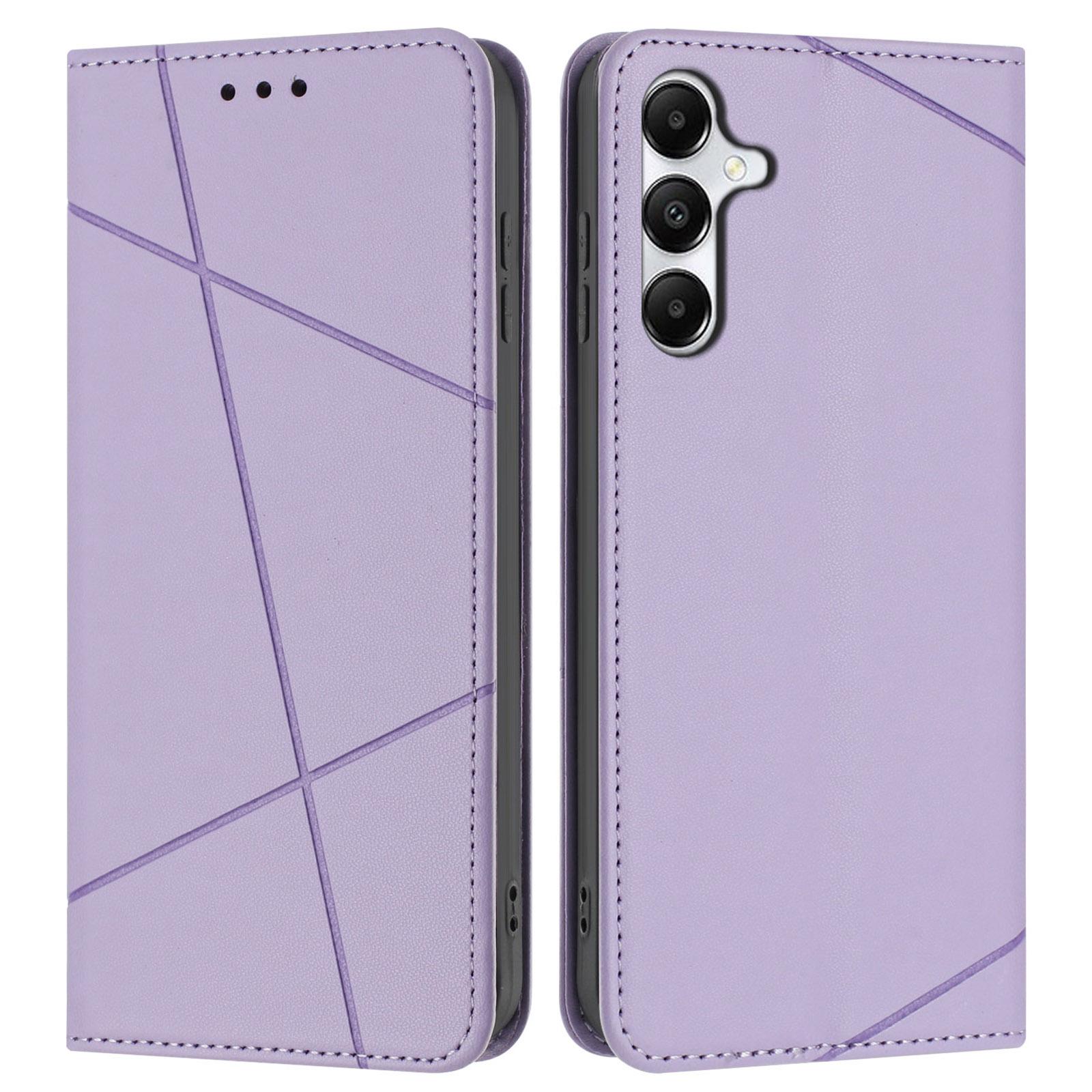 

Чехол-кошелек для Samsung Galaxy A17 5G, кожаный чехол-подставка с тиснением линий и ремешком на запястье Purple