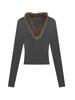 Women's Korean V-Neck Long Sleeve Slim Fit T-Shirt with Fur Collar - Spring 2026 Edition