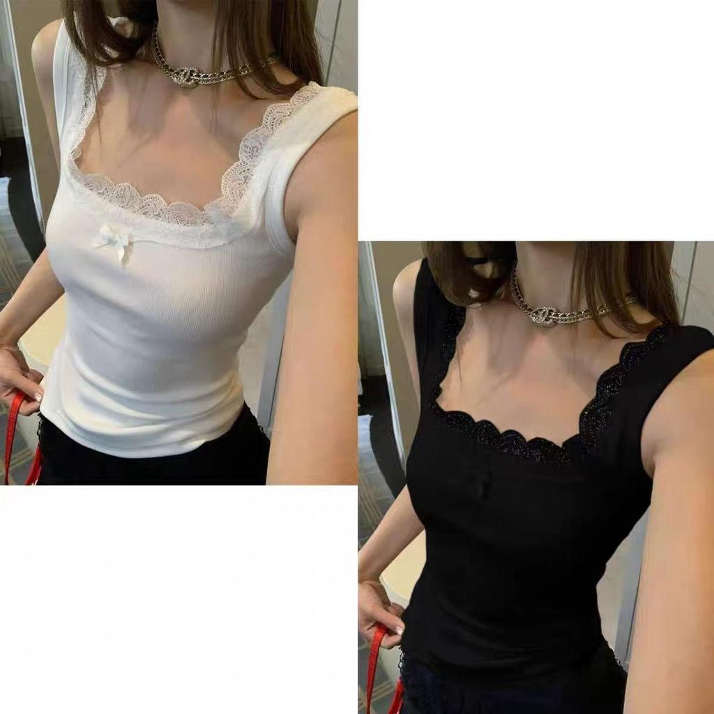 Women's Plus Size Slim Fit Square Neck Lace Camisole - Spring/Summer 2025 Trendy Sleeveless Base Layer