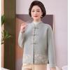 Mom spring, autumn and winter new stand-up collar disc-buckled embroidered cardigan jacket in the elderly and women's knitted Tang suit top
