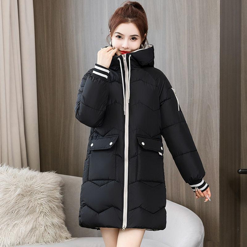 Plus Size  Winter Casual Hooded Jacket Parkas for Women Warm Letter Print Long Female Coat Zipper Outerwear