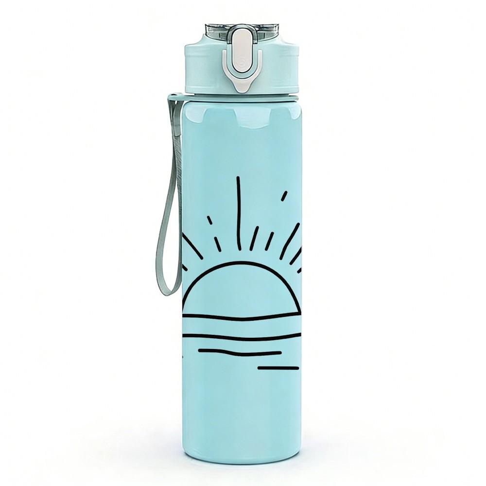 1PC Simple Sunrise Ocean Line Art 750ml Color Plastic Sports Water Bottle Leakproof Flip Straw Lid Suitable for Sports Office Home Use
