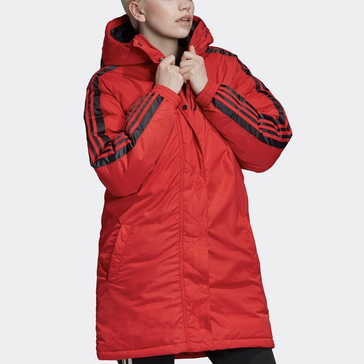 Adidas Originals Warm Mid-Length Casual Sports Hooded Down Jacket Women Jacket Light-Crimson FL0046
