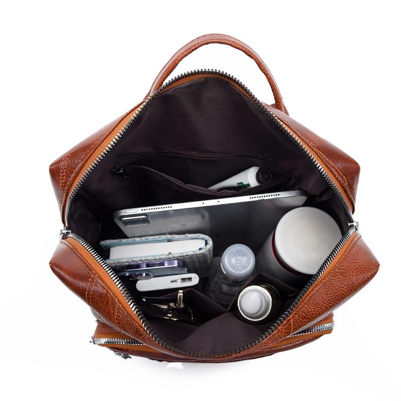Multi-compartment Backpack Fashionable Women's Shoulder Messenger Women's Bag Leather Advanced Large Capacity