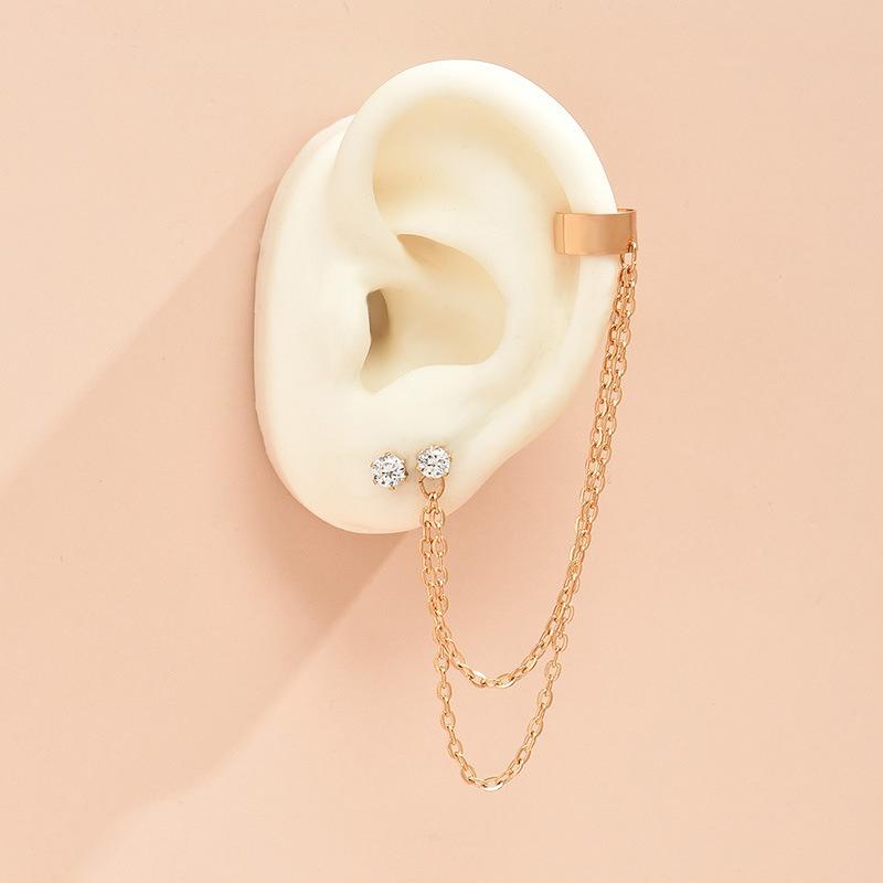 1Pcs New Fashion Bohemian Ear Clip Earring for Teens Women Men Simple Fake Cartilage Long Tassel Chain Ear Cuff Zircon