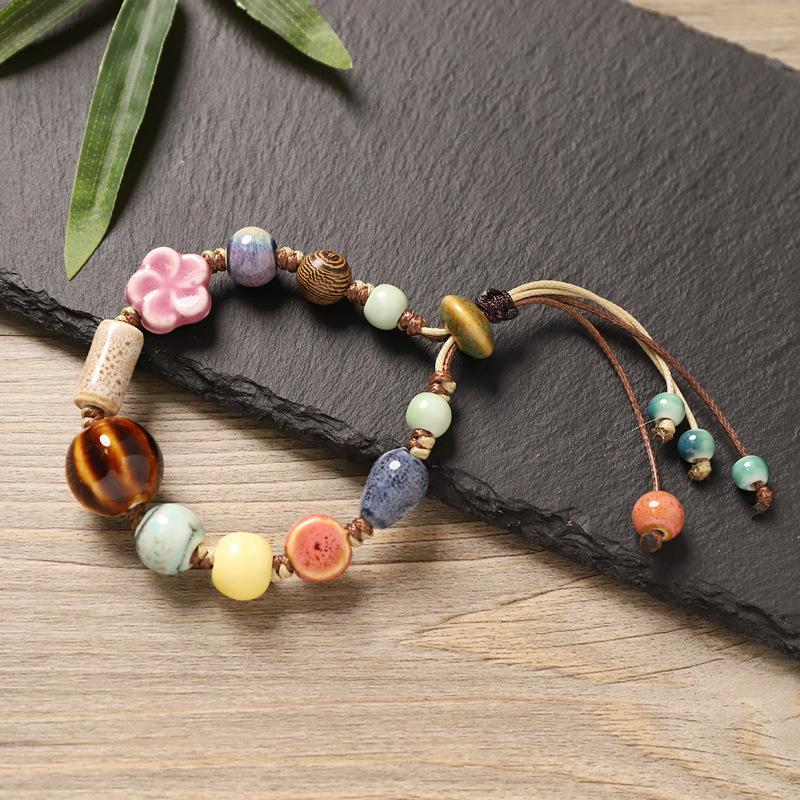 Color beaded ceramic bracelet niche high-end bracelet women's retro literary accessories