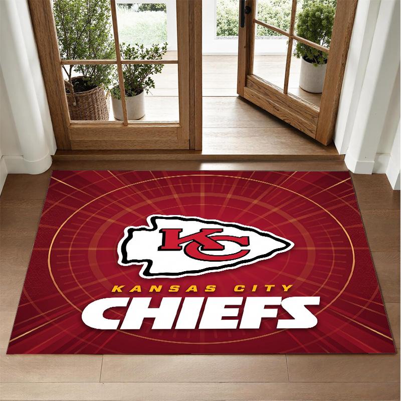 Kansas City Chiefs Design Crystal Velvet Rug Soft Decorative Mat for Bedroom Entrance