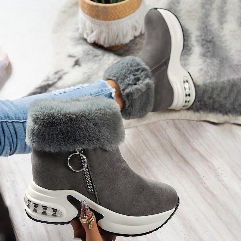 Faux Fur Non-Slip Snow Boots Women Winter Chunky Platform Plush Ankle Boots Woman Air Cushion Thick Bottom Warm Cotton Shoes