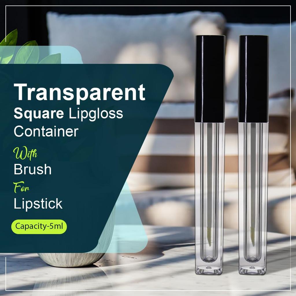 Nsb Herbals 5 ML Square Premium Acrylic Empty Lip Gloss, Lip Care, Cosmetic, Mascara, Liquid Eye Shadow, Transparent Empty Clear Lip Containers Tube