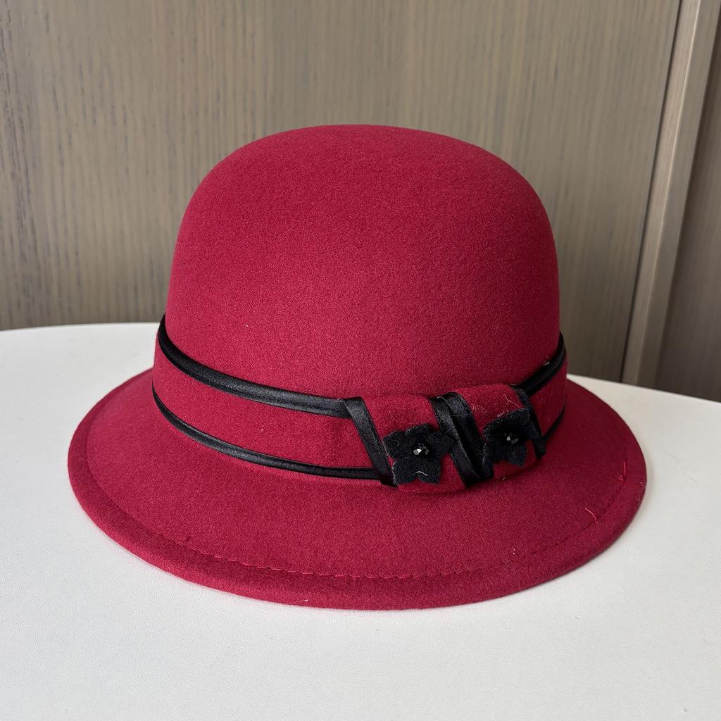 Autumn And Winter British Retro Woolen Hat Women'S Dome Small Edge Thermal Basin Hat Elegant Versatile Simple Felt Top Hat