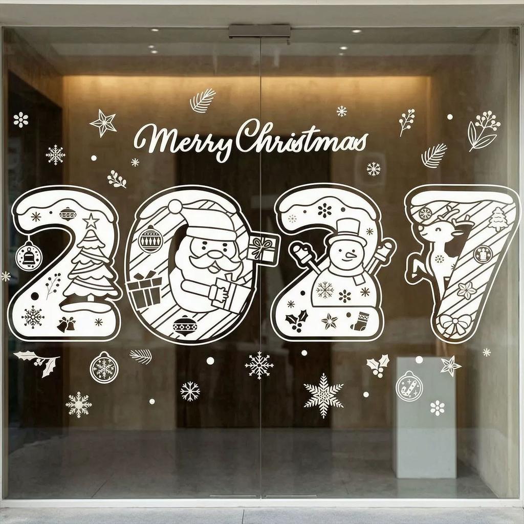 2027 Christmas Window Decals for Glass Doors Static Cling Stickers for Storefront Holiday Window Decor