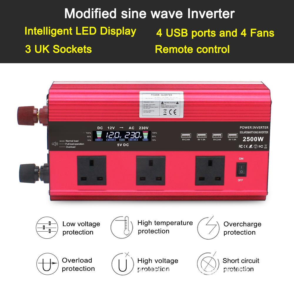 4000W/5000W Portable Car Inverter Household LCD Intelligent Display Voltage Transformer Modified Sine Wave Inverter