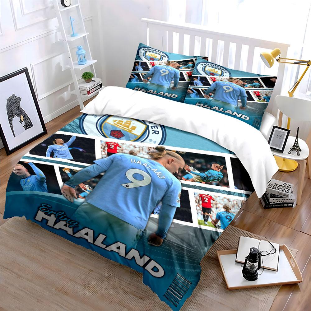 Manchester City Haaland Biancheria da letto Set Copripiumino Federe (1 * Copripiumino 2 * Federe, senza piumino)