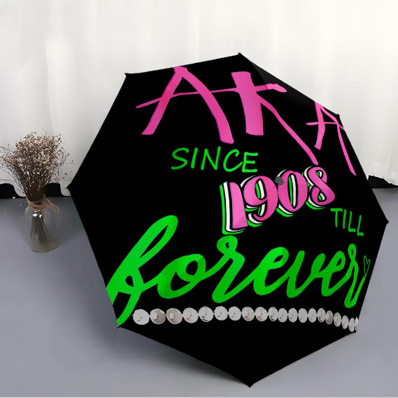 AKA logo2 Print Automatic Umbrella, 8 Rib Iron Frame, Plastic Handle, Suitable for Outdoor Travel &Daily , Ideal Gift