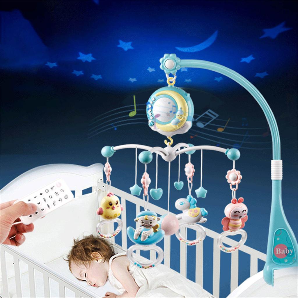 Baby Musikalisches Krippenmobile Hängende Rasseln und Fernbedienungs-Spieluhr mit Musik Nachtlichtern für Junge Mädchen 0-24 Monate