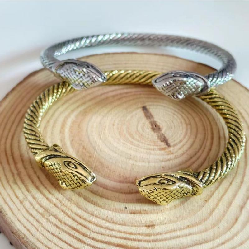 Cross-mirror E-commerce Retro Nordic Zodiac Snake Head Open Bracelet for Men and Women