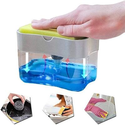 Plastic 2-in-1 Sponge Box With Soap Dispenser Double Layer Kitchen Soap Dispenser Sponge Scrubber Holder Case WJ608