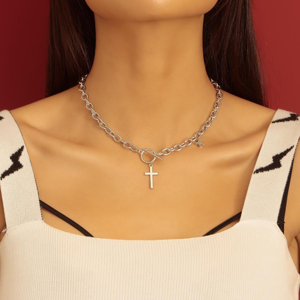 Europe, America, Simple Double-layer Stacked Back Chain Love Necklace Female, Harajuku Hip-hop Peach Heart Necklace