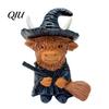 Weather Resistant Courtyard Ornaments Halloween Highland Cow Figurine, Wizard Broom & Bat Wing Pumpkin Durable Resin Crafts for Holiday Ornament,