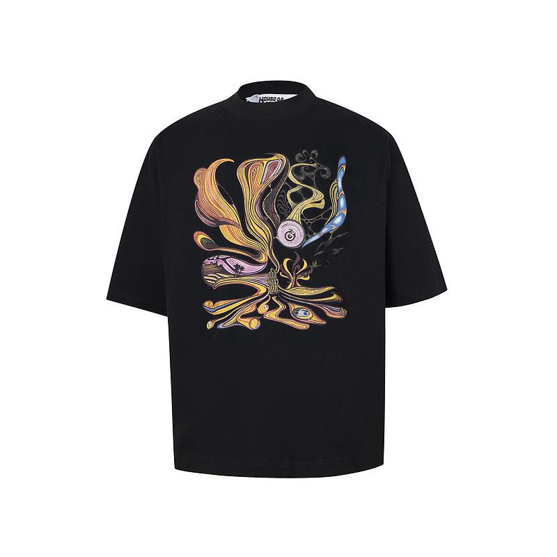 Cross-border trendy brand HOUSE & ERRORS Eye of Truth Letter Pattern Printed Short Sleeve T-Shirt Men's and Women's High Street Half Sleeve