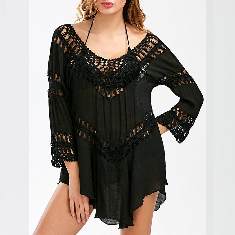 black long sleeve beach cover up