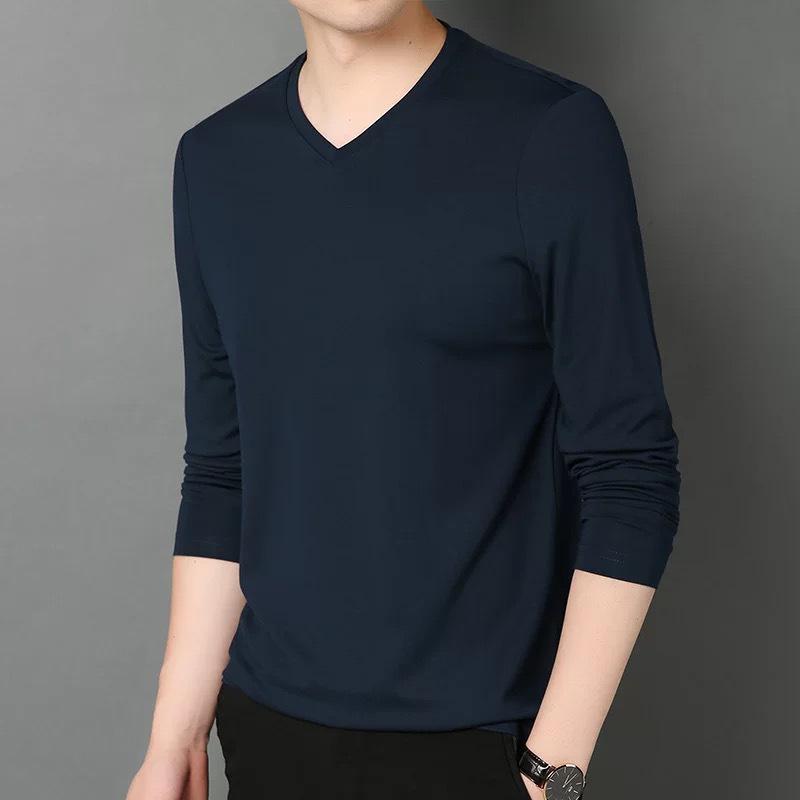 Men's Slim Fit Long-Sleeve V-Neck T-Shirt for Spring & Autumn