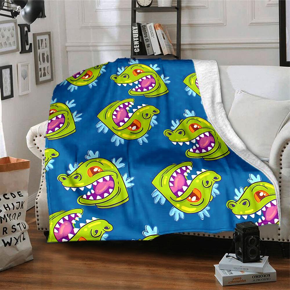 1pc Dino Rugrats Flannel Throw Blanket HD Printed Lightweight Soft Warm All Season Blanket for Sofa, Bed, Travel, Camping Machine Washable