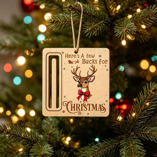 Elk Pattern Xmas Tree Pendants Rustic Santa Reindeer Money Holder Ornament, Wooden Cash Gift Card Winter Holiday Home Decorations Clip with