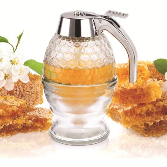 Honey Jar Detachable with Press Valve Sealing Lid Dispenser One Hand Operation Leak Proof Oil Vinegar Storage Bottle for Syrup Maple Honey