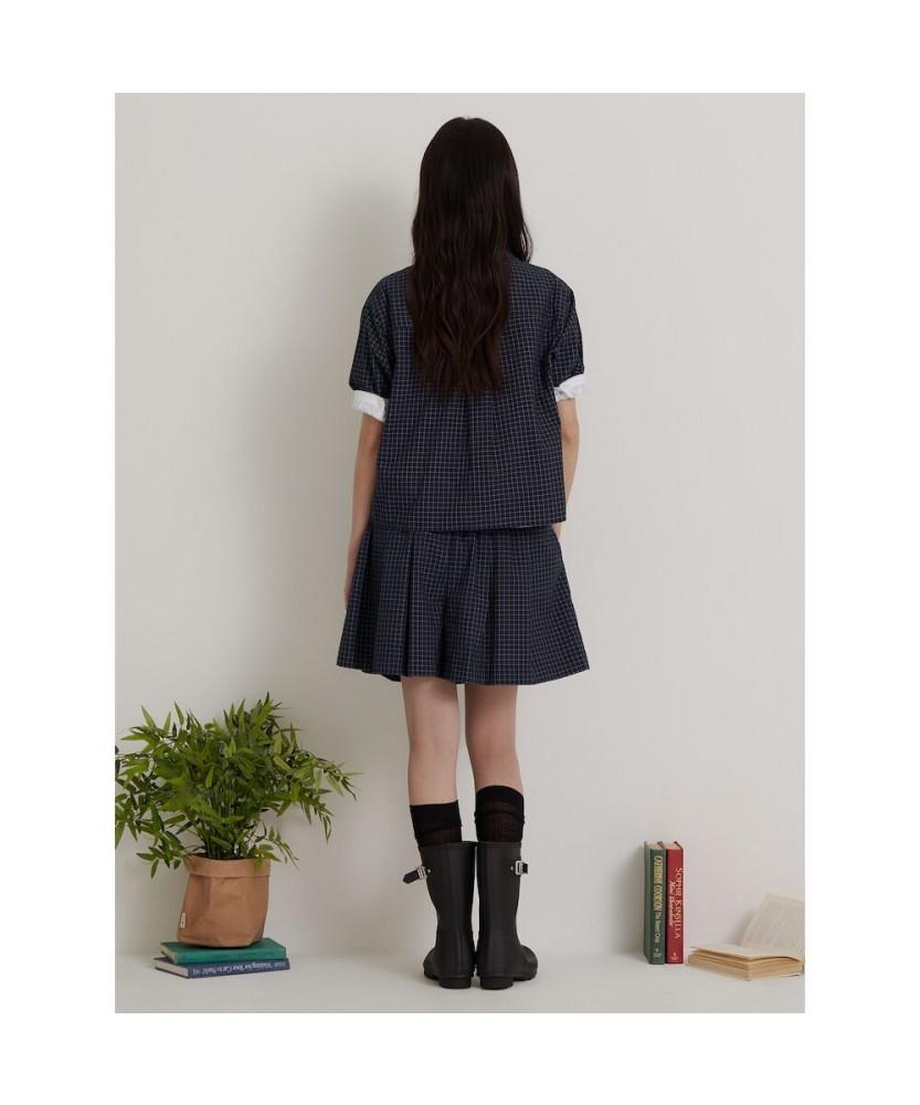 Binpolleidiseu [Hunter] Small Tartan Check Skirt-Like Shorts Navy (Bf6625K02R)