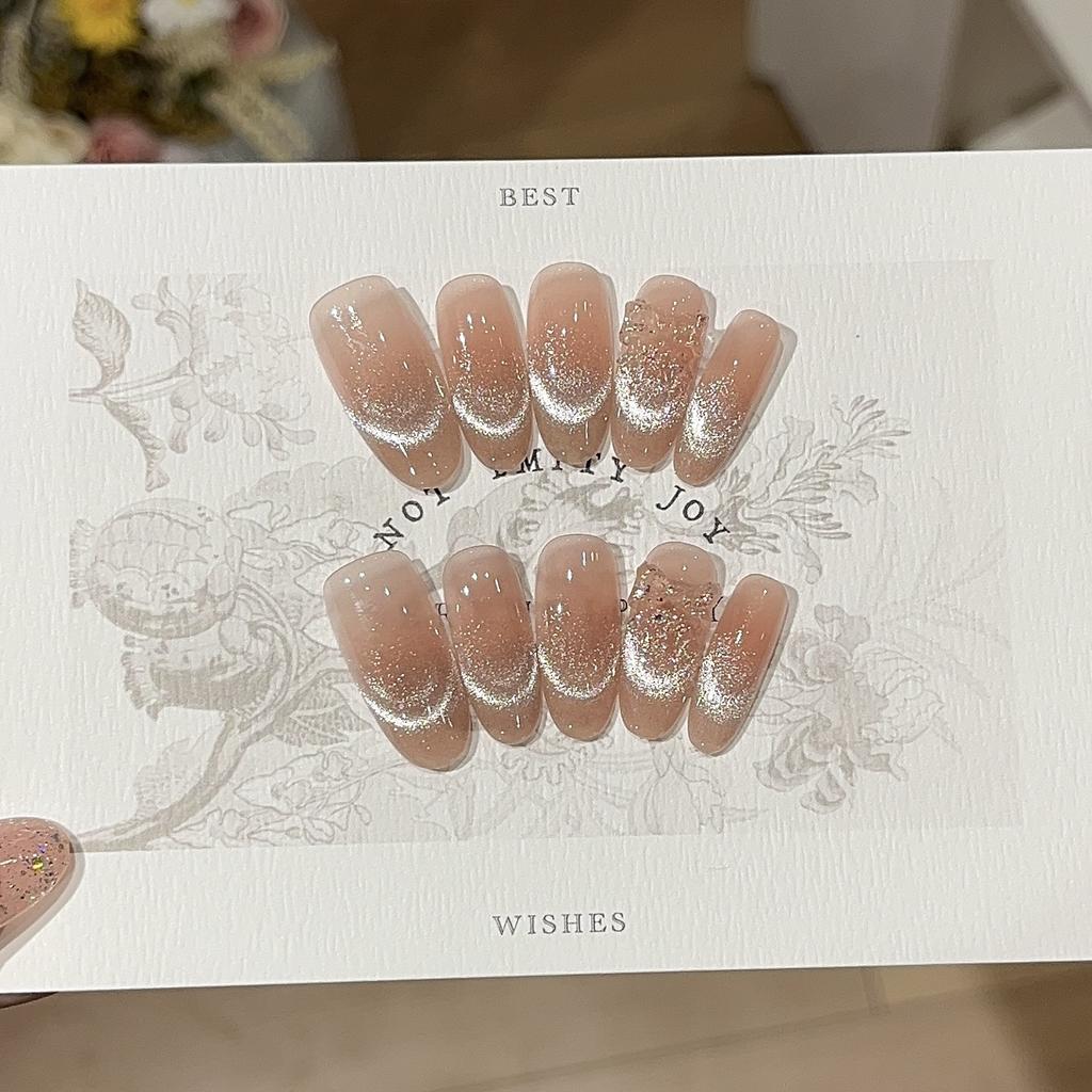 Gentle and Versatile Flashing Peach Pink Smile Cat Eye Bow Sticker Diamond Hand-wearing Armor