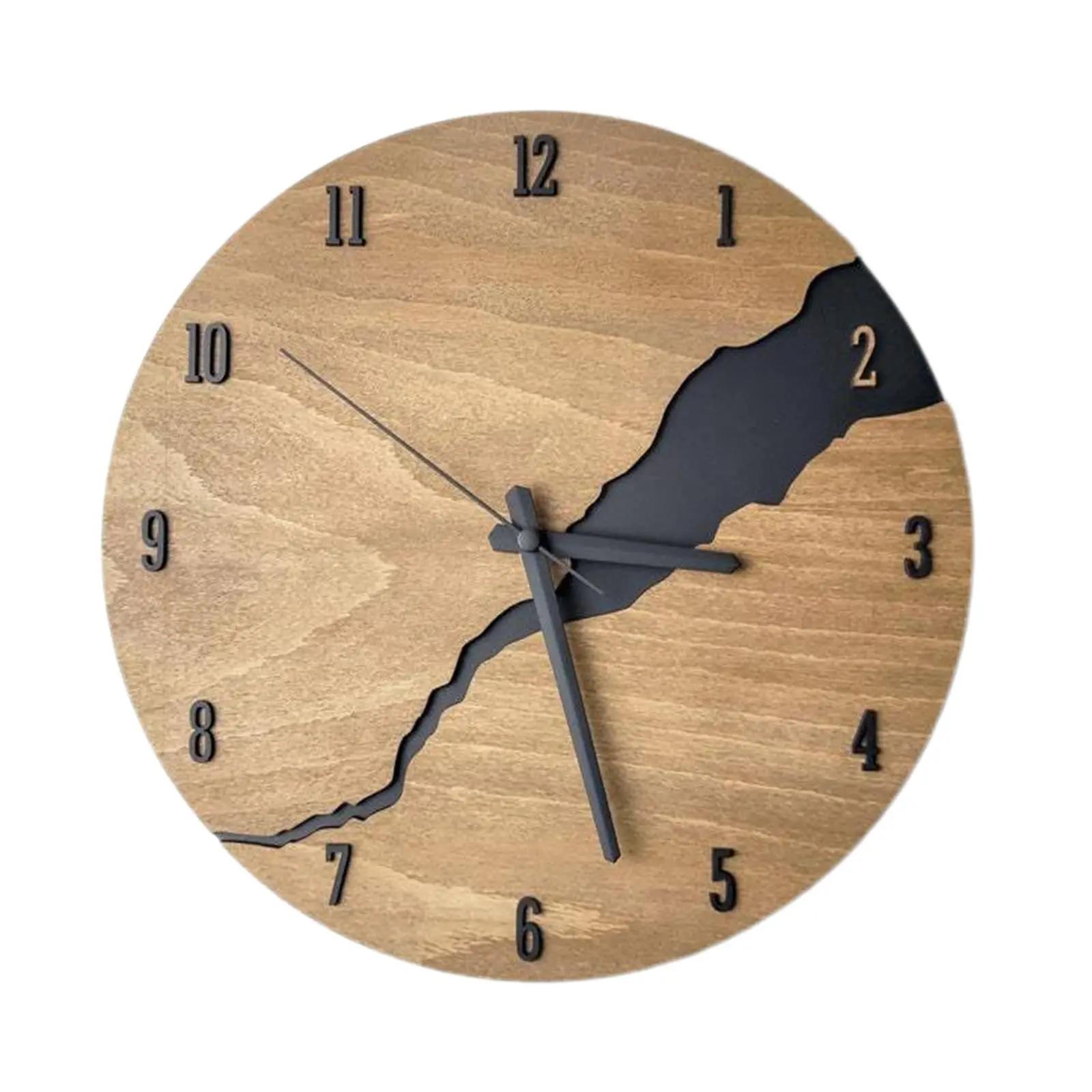 

12Inch Simple Cracked Wooden Wall Clock Silent Non-Ticking Large Wall Clock Creative Big Wall Clock Decor for Living Room Office 12 inch