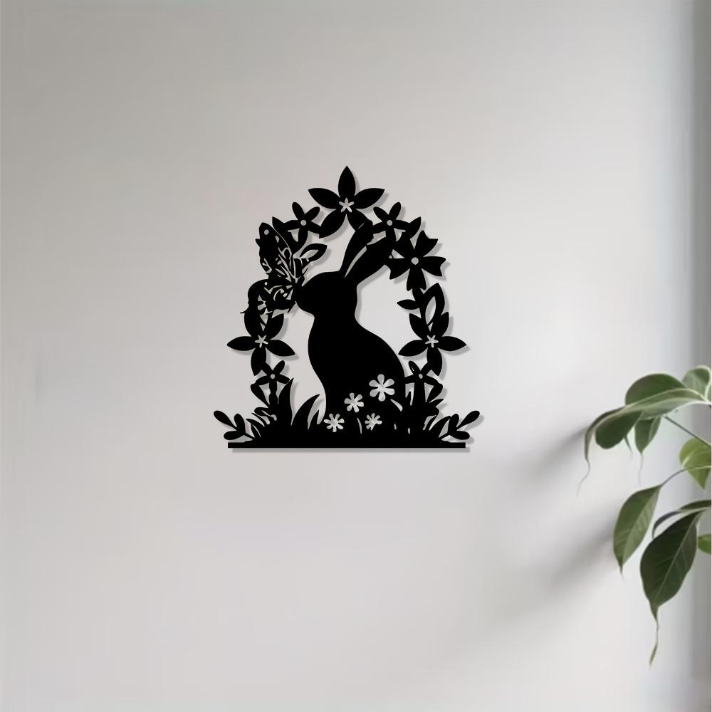 1pc Modern Bunny Butterfly Metal Wall Art, Iron Sculpture Garden Fence Decor, Weatherproof Indoor Outdoor Easter Christmas Spring Ornament