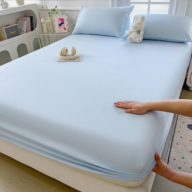 2025Solid Color Bed Sheet Single Piece Skin-Friendly Plain Bed Cover Bed Sheet Non-Slip Mattress Protector