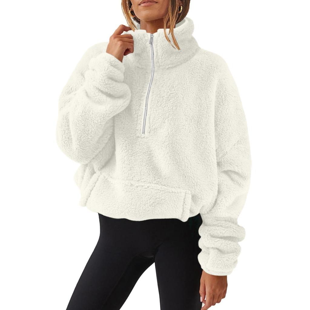 Women's Plush Sweatshirt Womens Fashion Casual Long Sleeve Pocket Drawstring Hooded Zipper Thick Pullover Sweatshirt