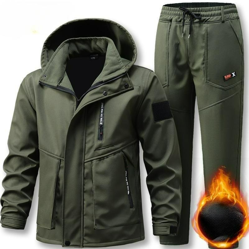 

Осенне-зимний костюм-куртка три в одном с подкладкой из бархата для мужчин, тактический костюм для активного отдыха на природе, утолщенный ветрозащитный костюм для велоспорта с подкладкой из бархата 160