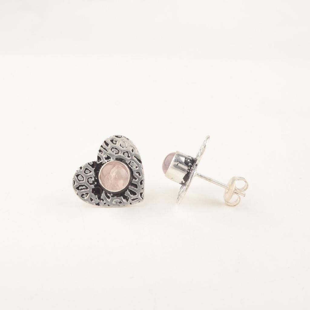 Rare Rose Quartz Gemstone 925 Sterling Silver Jewelry Handmade Women Studs 0.6" EE-143-21