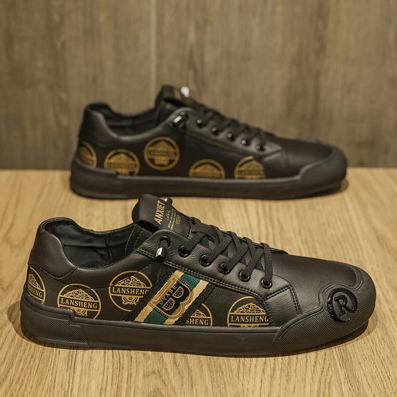 

Мужские кроссовки из тисненой кожи в британском стиле - Натуральная кожа, Мягкая подошва, Повседневные и универсальные 40 чёрный