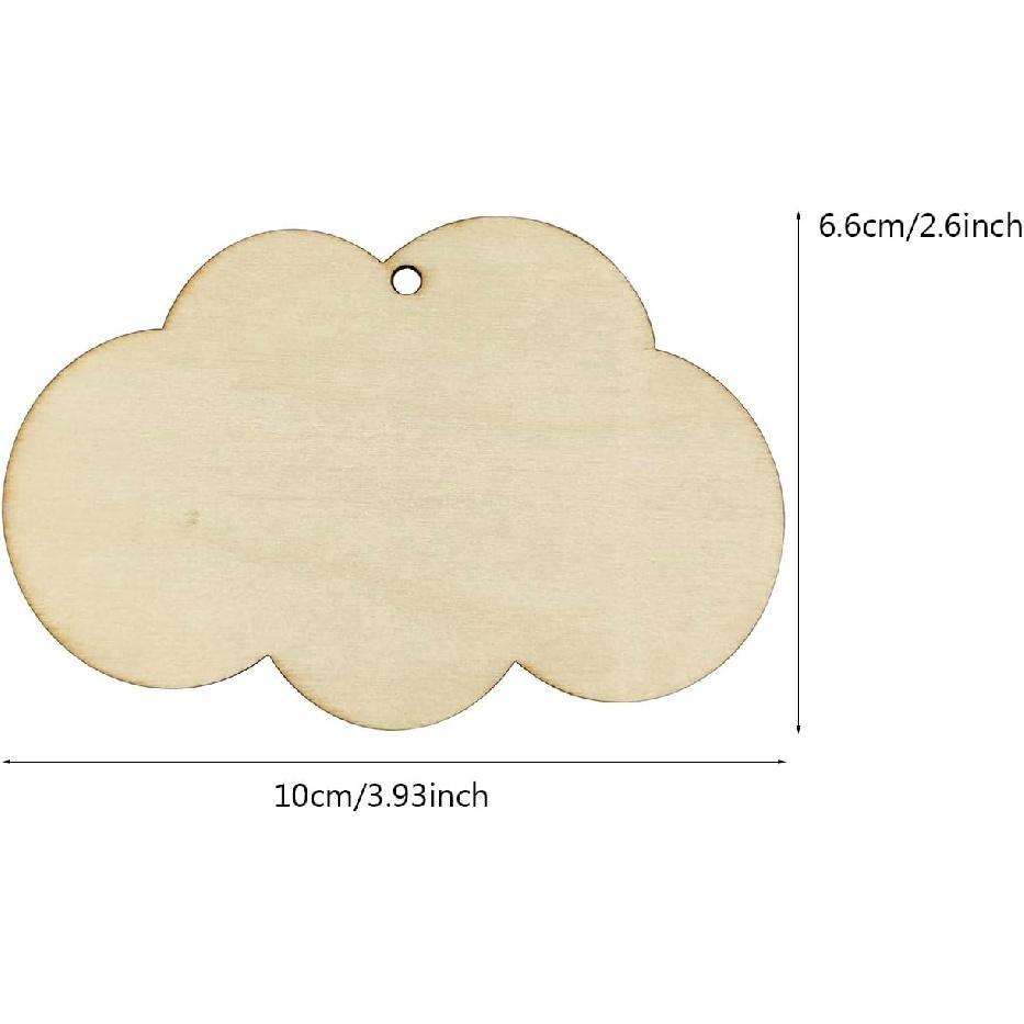 30 Pack 4 Inch Wood Cloud Cutouts Unfinished Wooden Cloud Hanging Ornaments DIY Cloud Craft Gift Tags for Home Party Decoration Craft Project