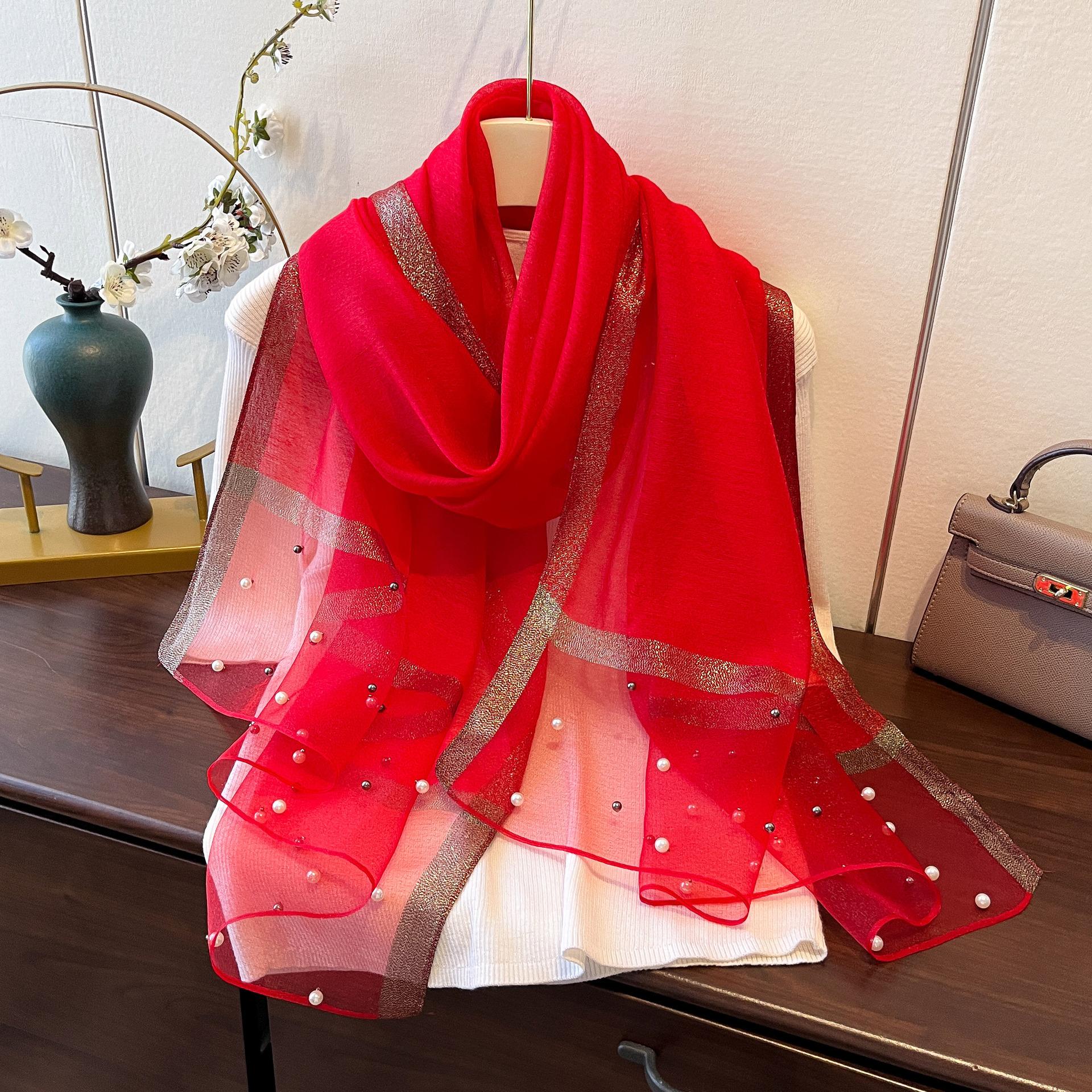 

Новый весенне-летний солнцезащитный платок-шаль в стиле бритья, модный модный шарф с бисером, шарф из искусственного шелка для женщин 75*190cm