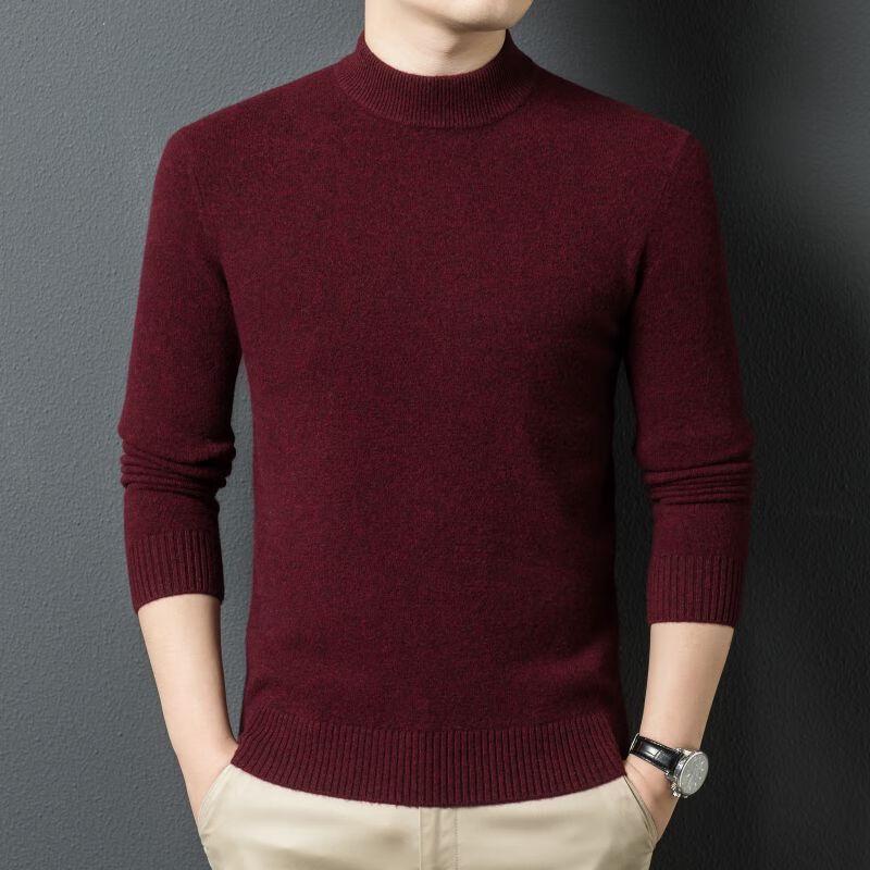 Fengxun Men's 100% Pure Wool Mock Neck Knit Sweater FXT5291